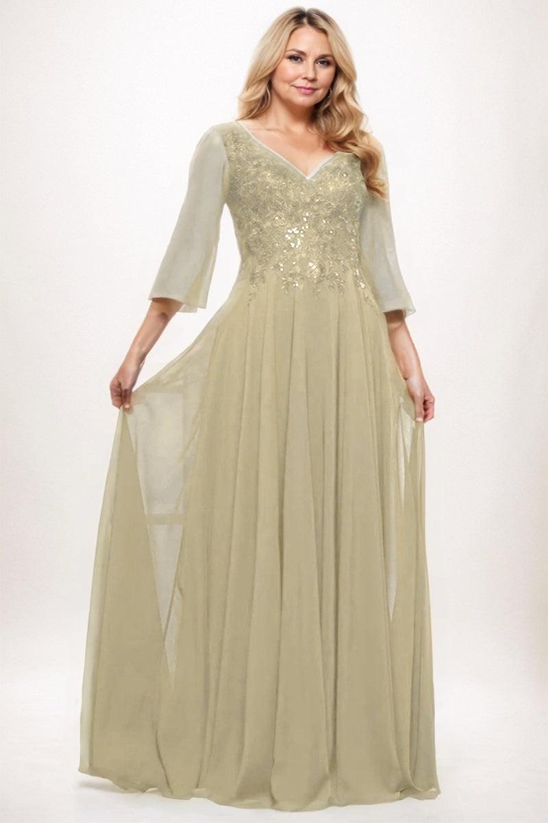 A-Line Maxi Chiffon Mother Dress CM0254 - Champagne - COCOMELODY